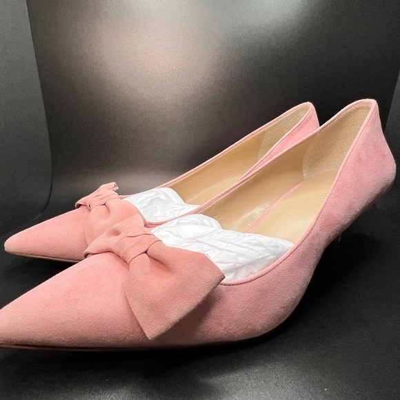 Suede Pink Bow Mini Heel - Picture 1 of 3